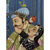 Vintage Moghul Miniature Indian Painting of Lovers on an Illuminated Manuscript