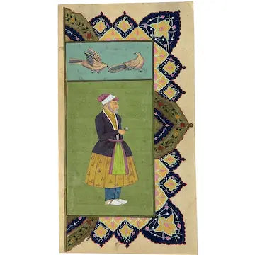 Vintage Moghul Miniature Painting of a Man of Royalty with White Doves