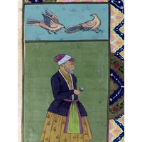 Vintage Moghul Miniature Painting of a Man of Royalty with White Doves