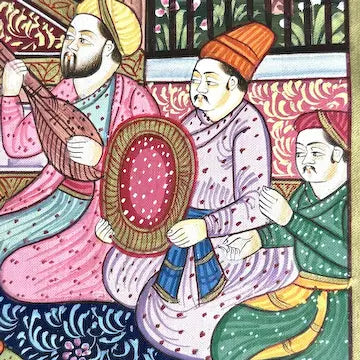 Vintage Moghul Miniature Painting of Royal Court on Silk