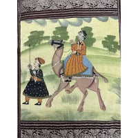 Vintage Mughal Painting on Silk Sewn into a Pillow Case