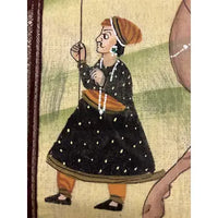 Vintage Mughal Painting on Silk Sewn into a Pillow Case