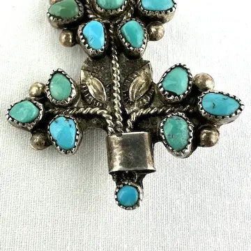 Vintage Native American Zuni Flower Pot Brooch