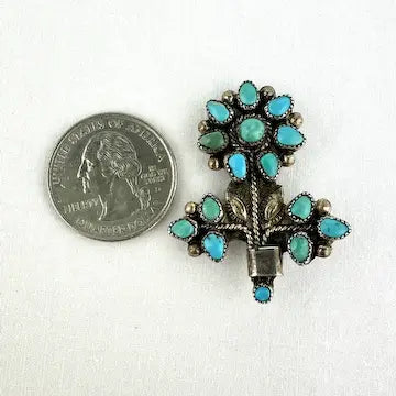 Vintage Native American Zuni Flower Pot Brooch