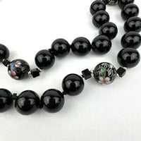 Vintage Onyx and Cloisonné Beaded Necklace