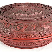 Vintage Round Lidded Red and Black Lacquer Chinese Box