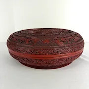 Vintage Round Lidded Red and Black Lacquer Chinese Box