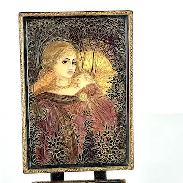 Vintage Russian Kholui Lacquer Miniature Potrait Easel