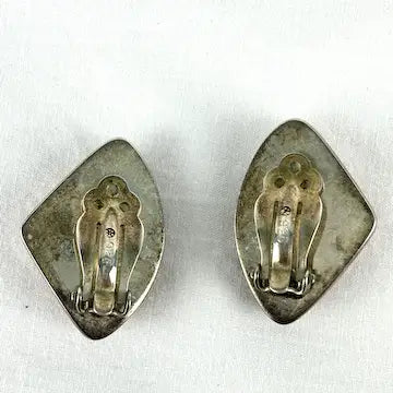 Vintage Sajen Sterling Silver Cinnabar Clip on Earrings