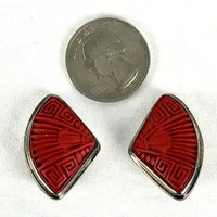 Vintage Sajen Sterling Silver Cinnabar Clip on Earrings