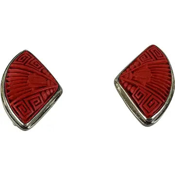 Vintage Sajen Sterling Silver Cinnabar Clip on Earrings