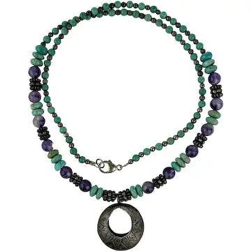 Vintage Silver Amethyst & Turquoise Necklace