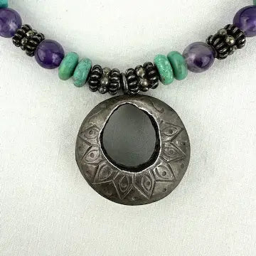 Vintage Silver Amethyst & Turquoise Necklace