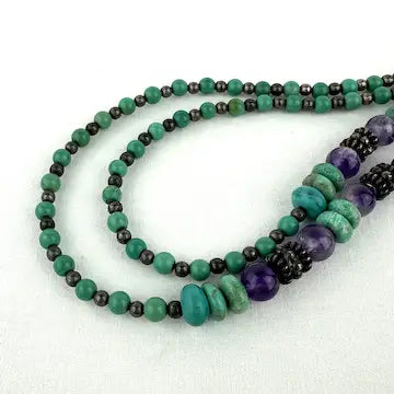 Vintage Silver Amethyst & Turquoise Necklace