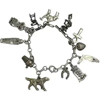 Vintage Silver Charm Bracelet with 12 Charms