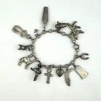 Vintage Silver Charm Bracelet with 12 Charms