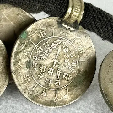 Vintage Sixteen Rupee Coin Tharu Necklace from Nepal