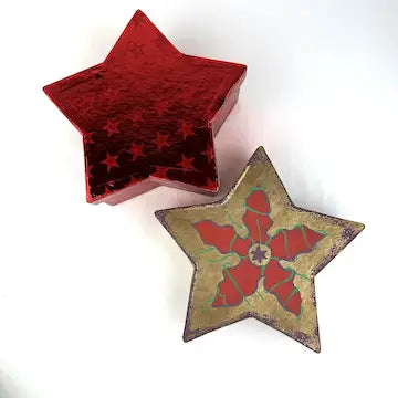 Vintage Star Shaped Christmas Boxes - Foil Wrapped and Hand Painted