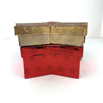 Vintage Star Shaped Christmas Boxes - Foil Wrapped and Hand Painted