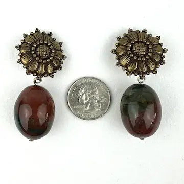 Vintage Stephen Dweck Bronzed Sterling and Jasper Drop Earrings