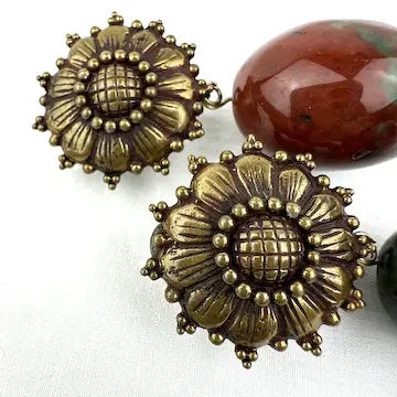 Vintage Stephen Dweck Bronzed Sterling and Jasper Drop Earrings