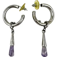 Vintage Sterling Silver Amethyst Briolette Hoop Earrings