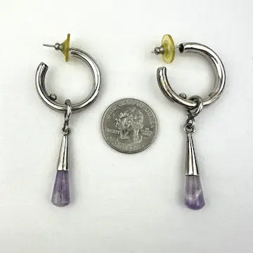 Vintage Sterling Silver Amethyst Briolette Hoop Earrings