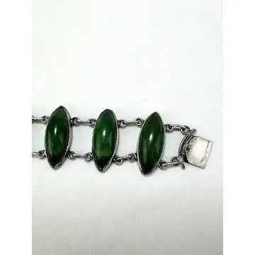 Vintage Sterling Silver Jasper Link Bracelet