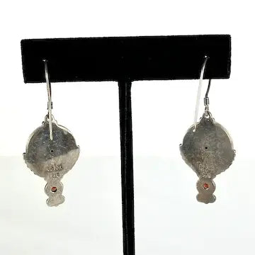 Vintage Sterling Silver Sajen Drop Earrings with Cinnabar and Garnets