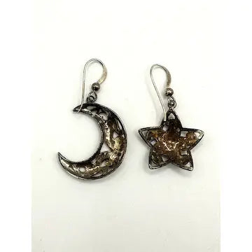 Vintage Sterling Silver Star and Moon Earrings