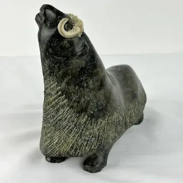 Vintage Stone Walrus Sculpture Signed L Kootoo