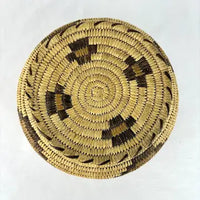 Vintage Tohono Oodham Hand Woven Lidded Basket with Geometric Design