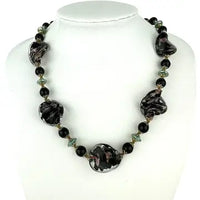 Vintage Venetian Glass Bead Necklace with Aventurine Twisted Flat Beads