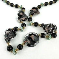 Vintage Venetian Glass Bead Necklace with Aventurine Twisted Flat Beads