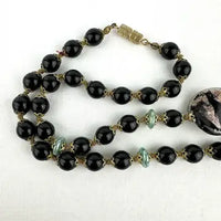 Vintage Venetian Glass Bead Necklace with Aventurine Twisted Flat Beads