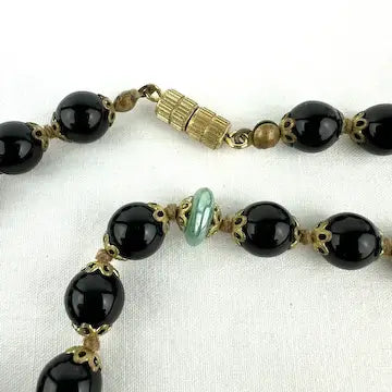 Vintage Venetian Glass Bead Necklace with Aventurine Twisted Flat Beads