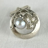 Vintage Japanese Sterling Silver Round Cufflinks with Pearls