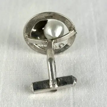 Vintage Japanese Sterling Silver Round Cufflinks with Pearls