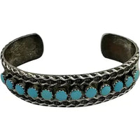 Vintage Zuni Petit Point Turquoise and Sterling Cuff