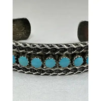 Vintage Zuni Petit Point Turquoise and Sterling Cuff