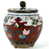 Antique Japanese White and Red Cloisonne Footed Jar