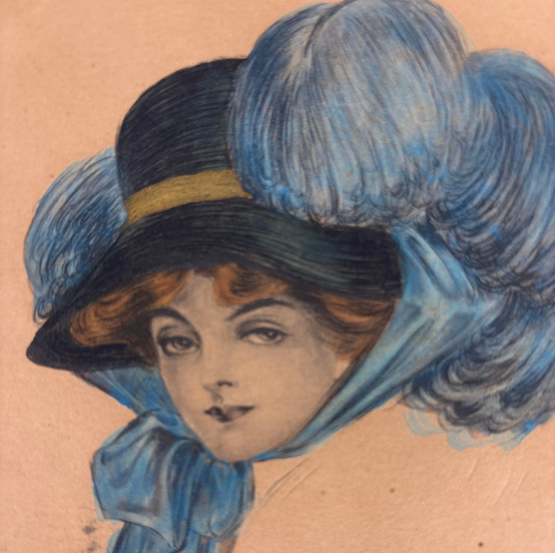 J. Royer Original Illustration Artwork of Victorian Lady with Plumed Hat